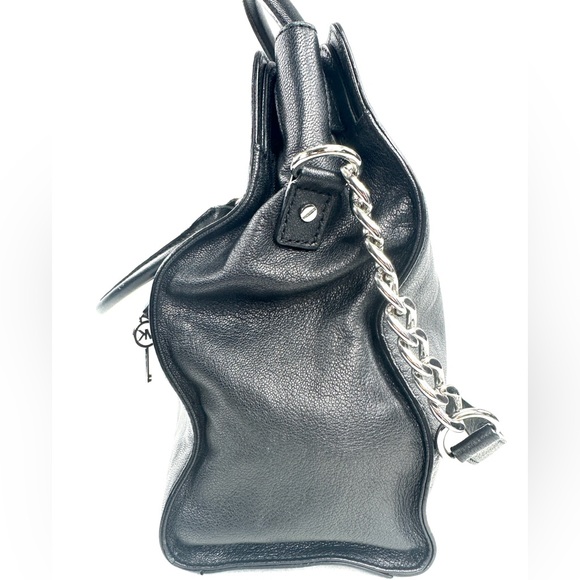 Michael Kors Black Textured Leather Large Shoulder Bag Chain Strap Lock Key - Picture 6 of 13
